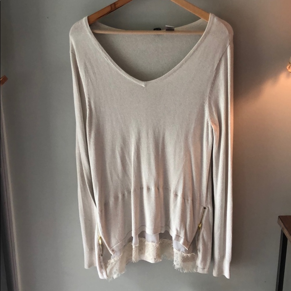 BKE boutique silver lace sweater large